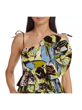 Tanya Taylor Claudette Green Brown Blue Strapless Tie Halter Top NWT Size 0